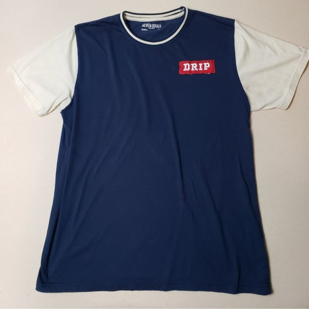Seven Souls DRIP Short Sleeve Navy Blue/White T-Shirt Size L EXCELLENT CONDITION